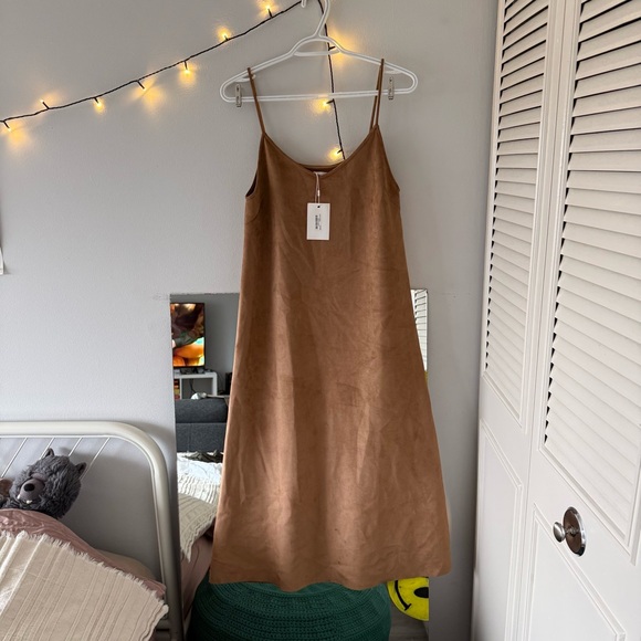 OAK + FORT Dresses & Skirts - OAK + FORT Tan Suede Sleeveless Dress